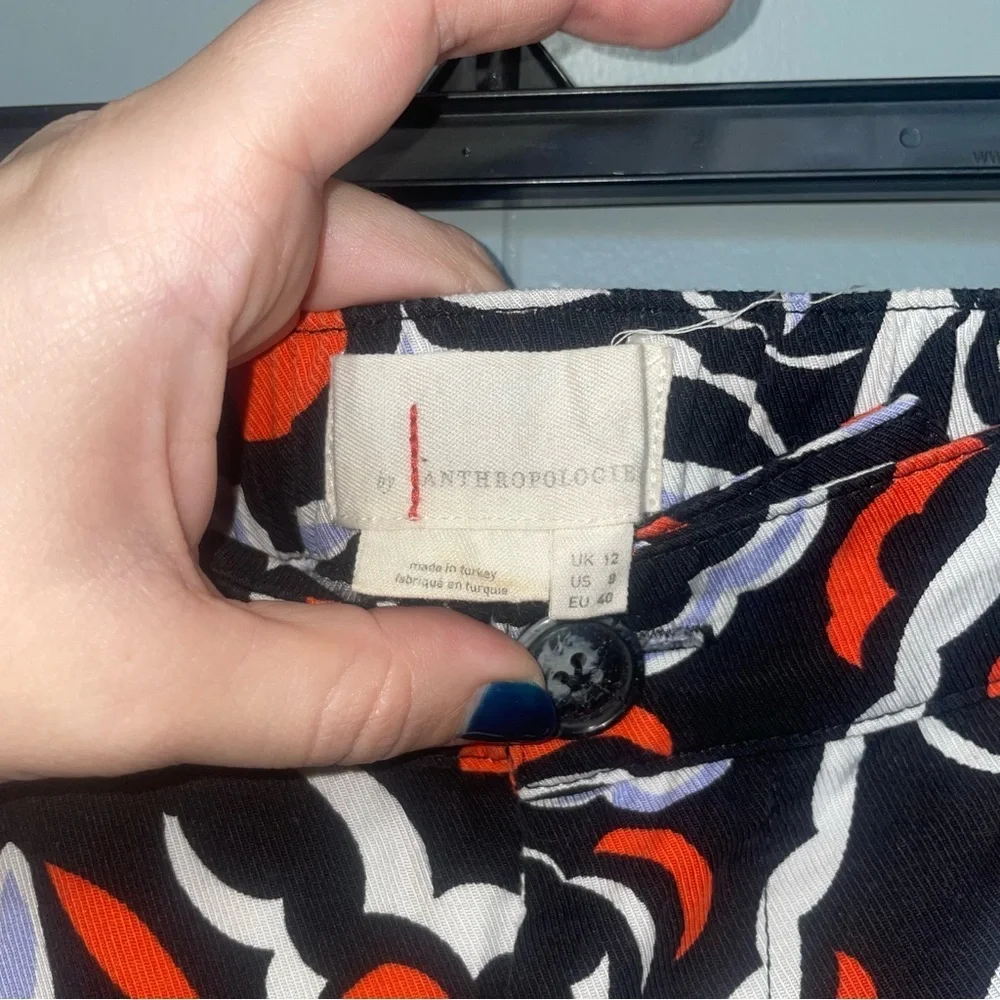 Anthropologie Black Red White Floral Wide-Leg Pants